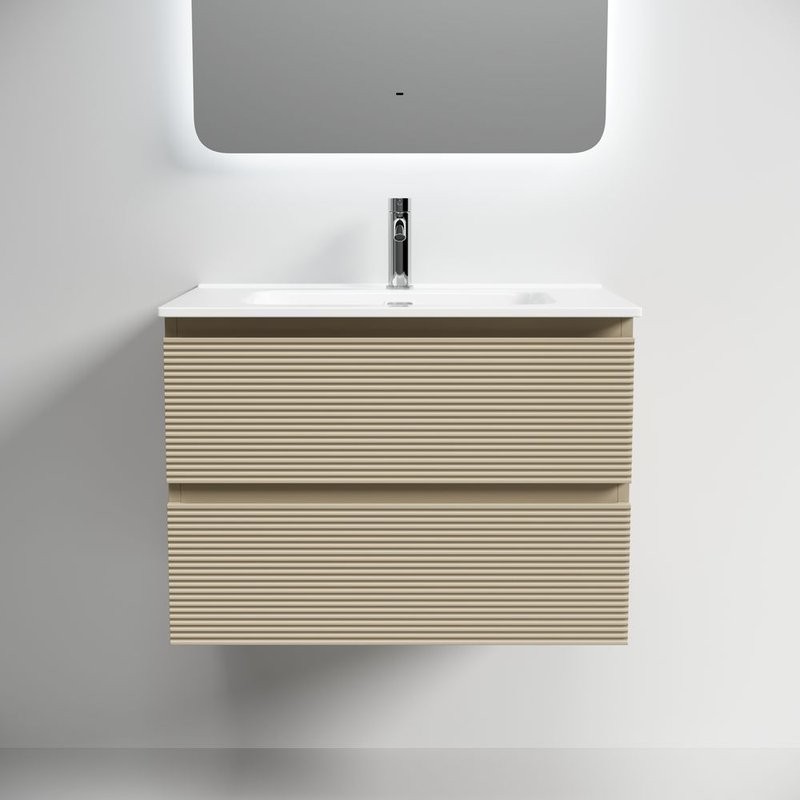 Тумба под раковину подвесная Sancos Folk 690х445х500 мм, c двумя ящиками оснащенными доводчиками, Капучино