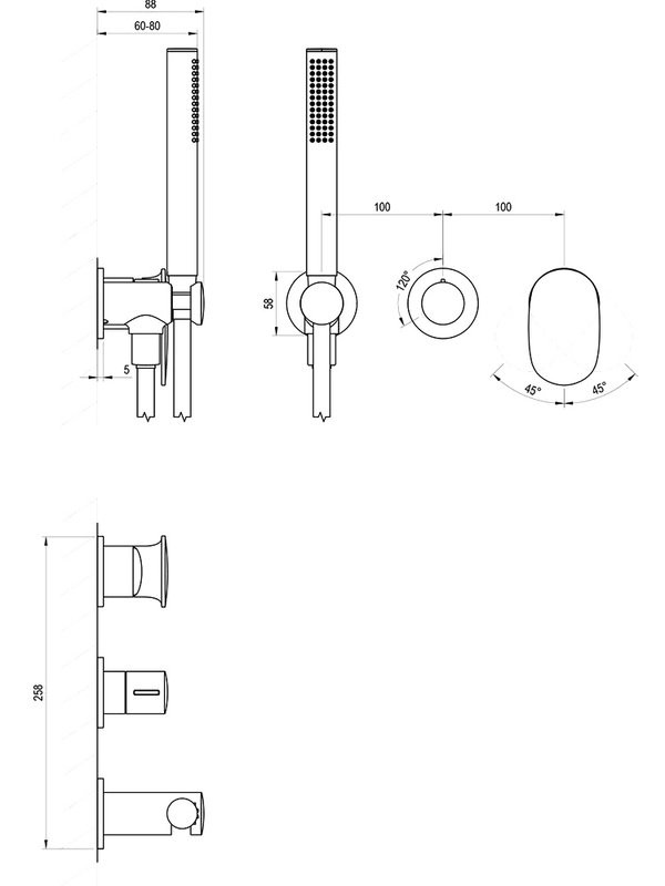Встраиваемый смеситель для душа и ванны Ravak Spring SG 065.00CR.O2+S хром