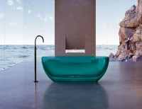 Акриловая ванна Abber Kristall AT9703 Aquamarin 170x75 см, отдельностоящая, бирюзовая, овальная, с донным клапаном