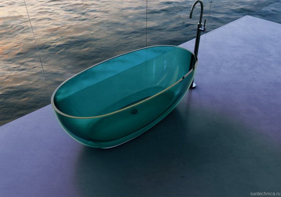 Акриловая ванна Abber Kristall AT9703 Aquamarin 170x75 см, отдельностоящая, бирюзовая, овальная, с донным клапаном