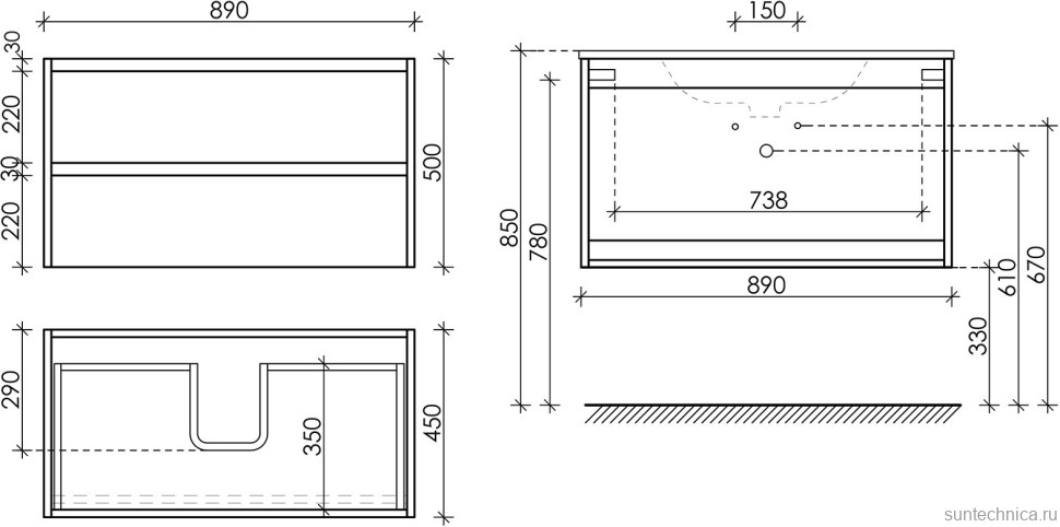 Тумба с раковиной Sancos Libra 90 подвесная, белый, раковина СN7019