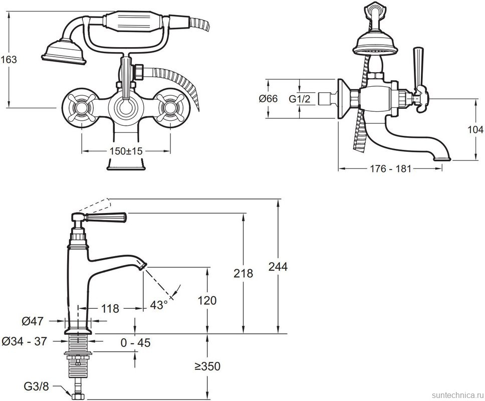 Комплект для ванной Jacob Delafon Cleo 1889 E24308-CP + E24313-CP