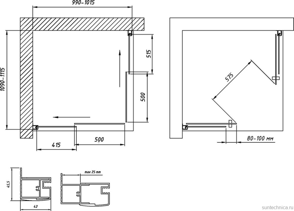 Душевой уголок Vegas Glass ZA-F Novo 110*100 02М 01 профиль черный матовый, стекло прозрачное