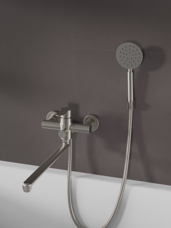 Смеситель с длинным изливом для ванны Agger Zest A0721133 никель матовый