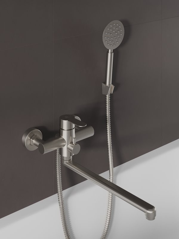 Смеситель с длинным изливом для ванны Agger Zest A0721133 никель матовый