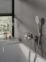 Смеситель с длинным изливом для ванны Agger Zest A0721133 никель матовый