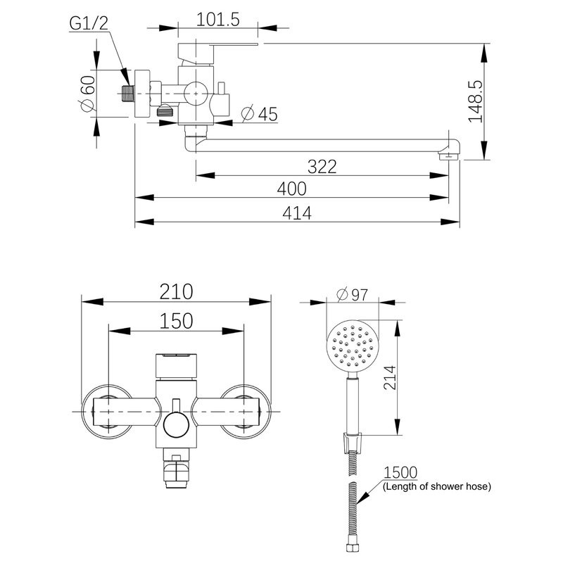 Смеситель с длинным изливом для ванны Agger Zest A0721133 никель матовый