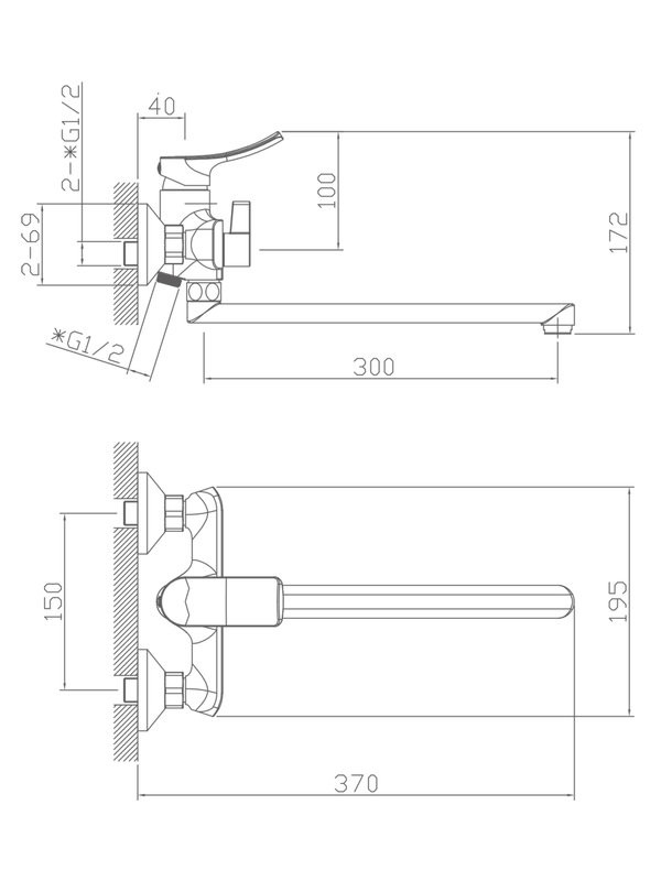 Смеситель с длинным изливом для ванны Haiba HB22553 хром