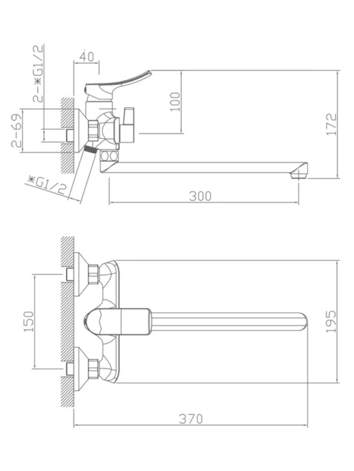 Смеситель с длинным изливом для ванны Haiba HB22553 хром