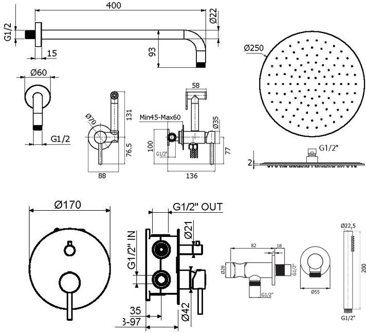 Комплект для ванной Plumberia Selection Ixo KITZXO18RS С ВНУТРЕННЕЙ ЧАСТЬЮ, медь брашированная