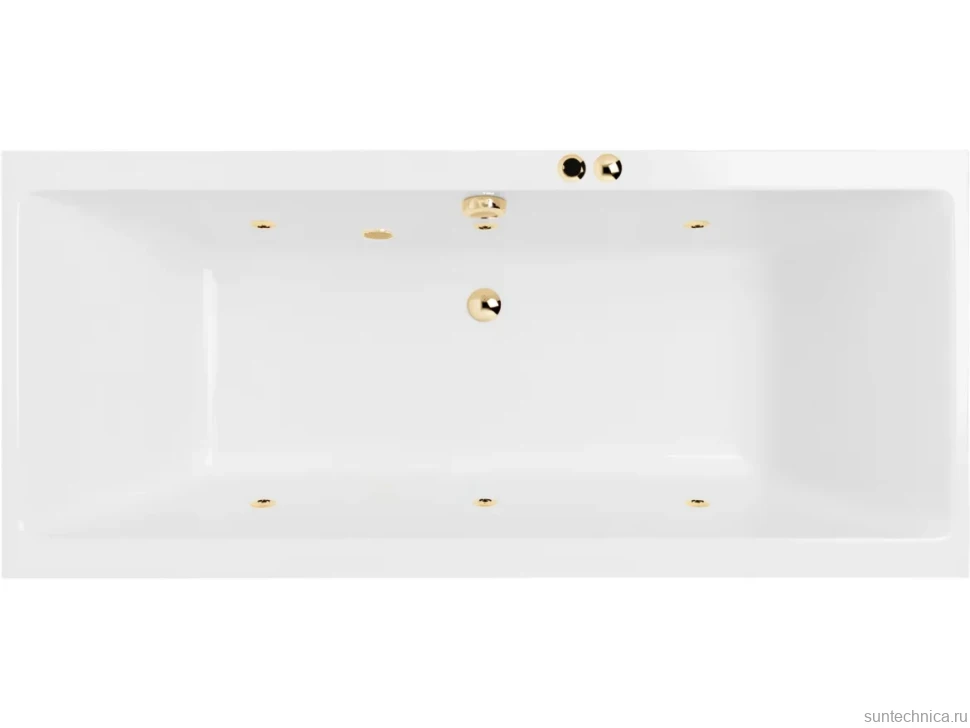Акриловая ванна Excellent Pryzmat Slim Soft 170x75 см, встраиваемая, с гидромассажем, белая, с каркасом, со сливом-переливом, фурнитура золото