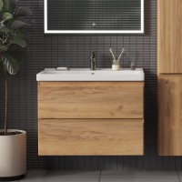 Тумба с раковиной SanStar Riana 80 подвесная, дуб крафт золотой, раковина Fest 80