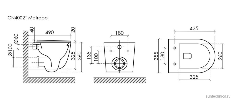 Подвесной унитаз Ceramicanova Metropol безободковый, смыв Торнадо CN4002TMB