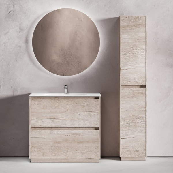 Мебель для ванной комнаты Sancos Libra Floor 90 дуб галифакс натуральный, белая раковина CN7002