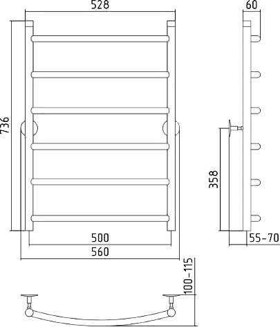 Полотенцесушитель водяной Стилье Универсал-50 00650-8050 75x55 см, глянцевый хром, лесенка