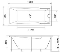 Акриловая ванна 1MarKa Raguza Премиум 190x90 см, пристенная, белая, с каркасом, с экраном, со сливом-переливом