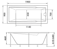 Акриловая ванна 1MarKa Raguza Премиум 190x90 см, пристенная, белая, с каркасом, с экраном, со сливом-переливом