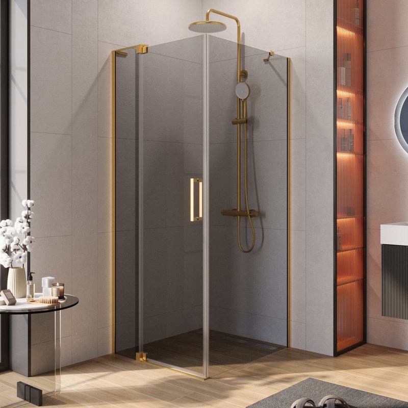 Душевой уголок Cezares Slider AH 1 90-70/80 GRIGIO BORO профиль брашированное золото, стекло серое