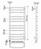 Полотенцесушитель электрический Secado Агата 2 125x55 см, подключение слева, бронза, лесенка, латунь