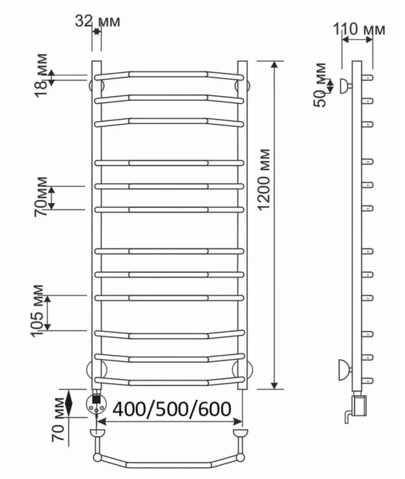 Полотенцесушитель электрический Secado Агата 2 125x55 см, подключение слева, бронза, лесенка, латунь