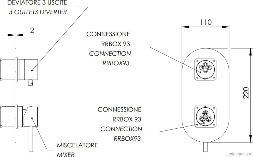 Встраиваемый смеситель для душа и ванны Remer X Style X93KB черный хром брашированный