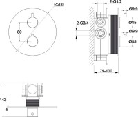 Термостатический смеситель встраиваемый WHITECROSS Y Y1236NIB С ВНУТРЕННЕЙ ЧАСТЬЮ, для ванны с душем, брашированный никель