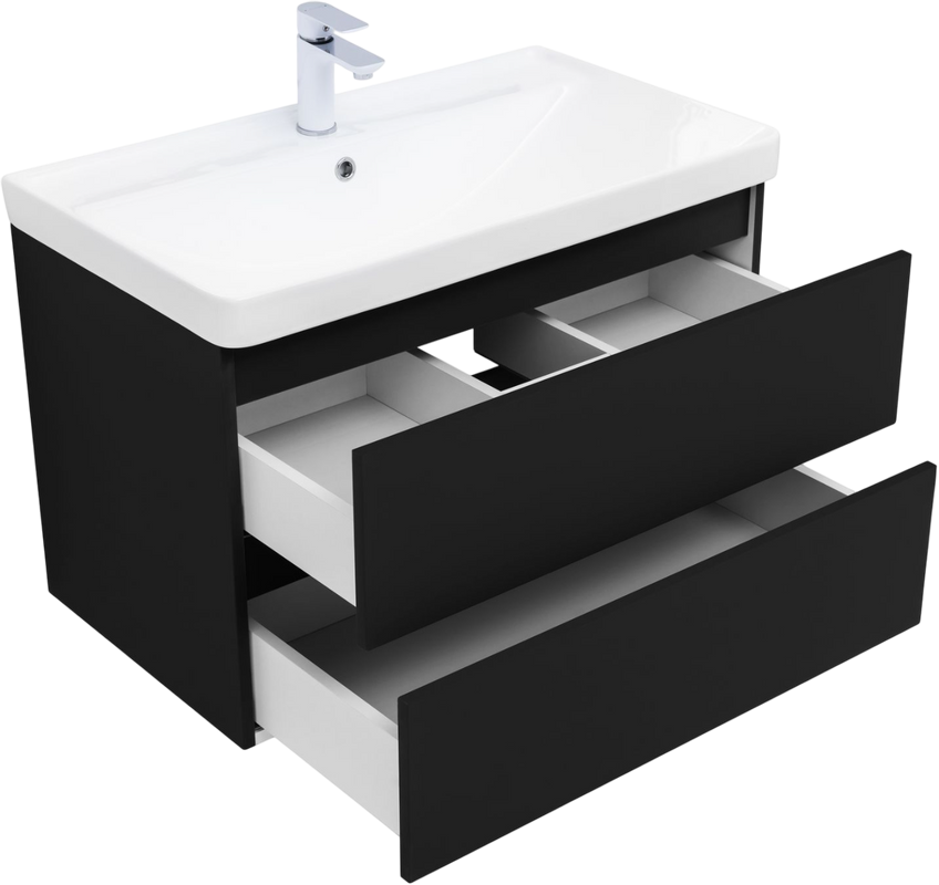 Мебель для ванной комнаты Aquanet Вега 2.0 80 подвесная, черная матовая