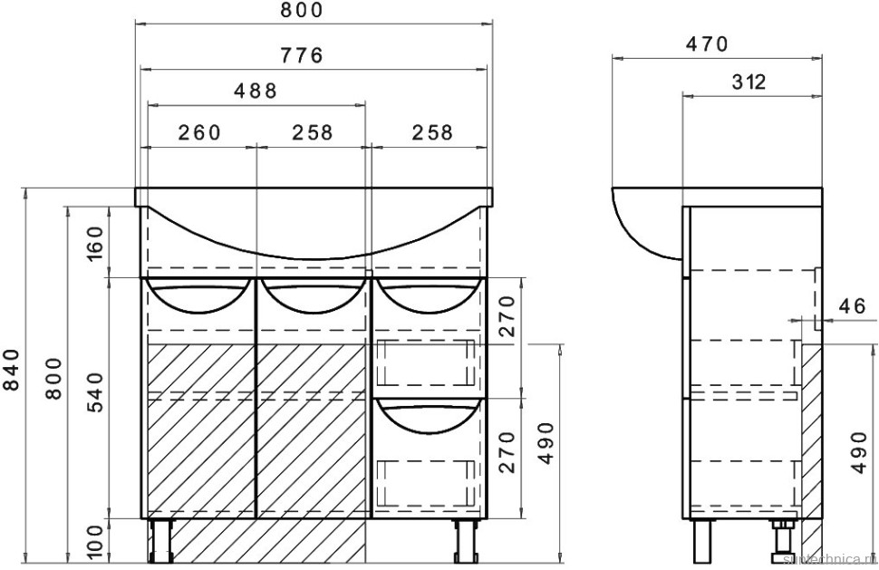 Тумба с раковиной Vigo Callao 80 2 дверцы, 2 ящика + Смеситель для раковины MEGA Ege MG-PL02 хром
