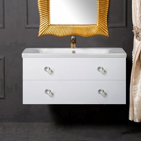 Тумба с раковиной Armadi Art NeoArt 100 white с ручками Crystal золото