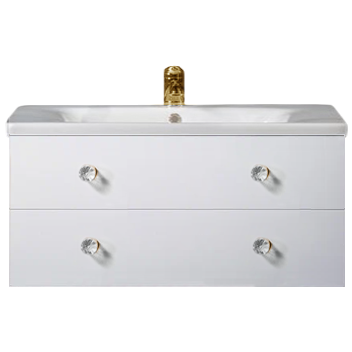 Тумба с раковиной Armadi Art NeoArt 100 white с ручками Crystal золото