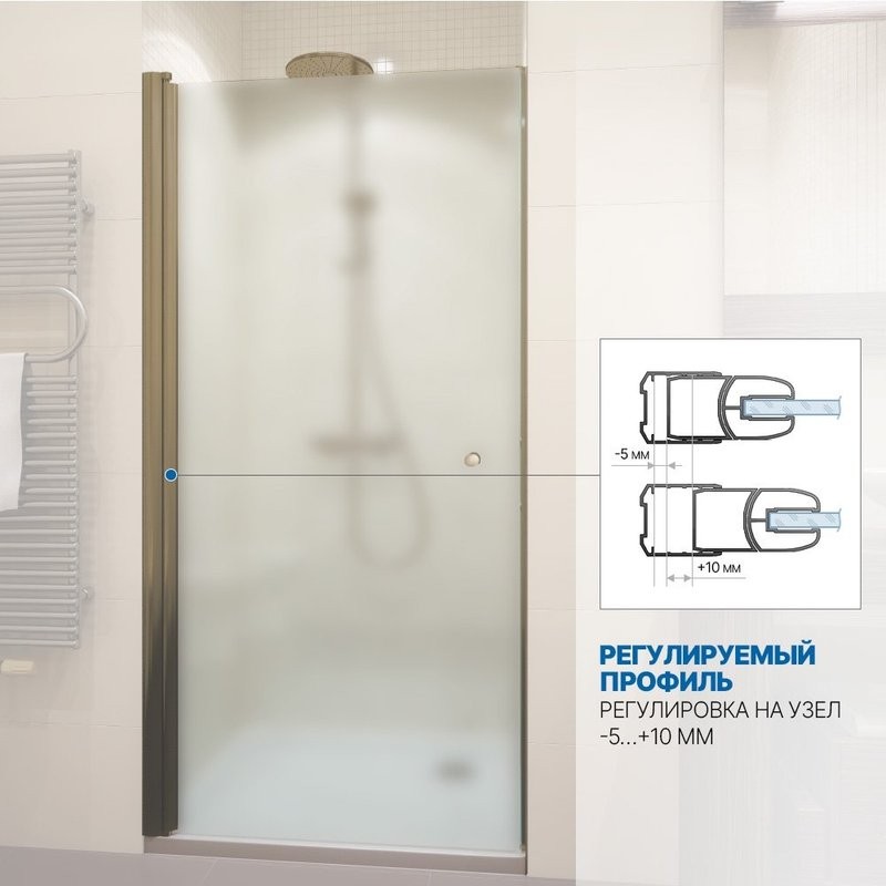 Душевая дверь в нишу Kubele DE020 DE020D601T-MAT-BR- 75х200 75, профиль бронза светлая, стекло матовое
