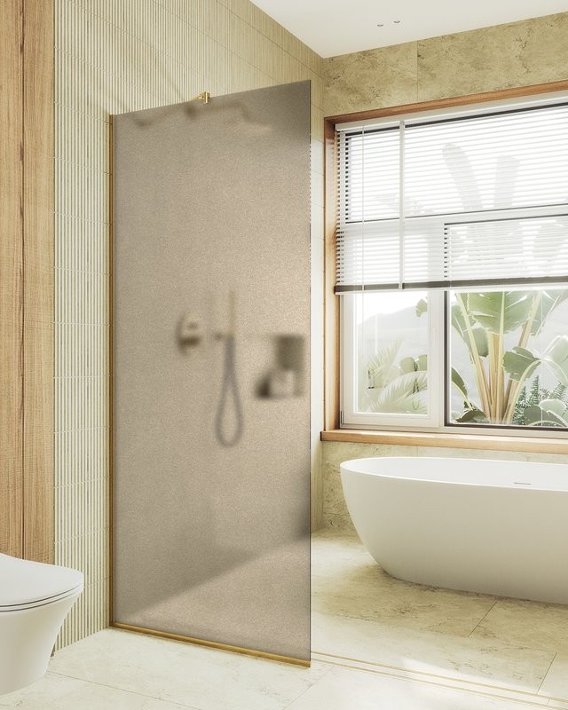 Душевая перегородка Maybahglass MGD-1354-3у 99 см, профиль золото, стекло бронза матовое