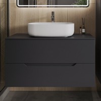 Тумба с раковиной Orange Line 100 подвесная, 2 ящика, матовый графит с раковиной B07-540W