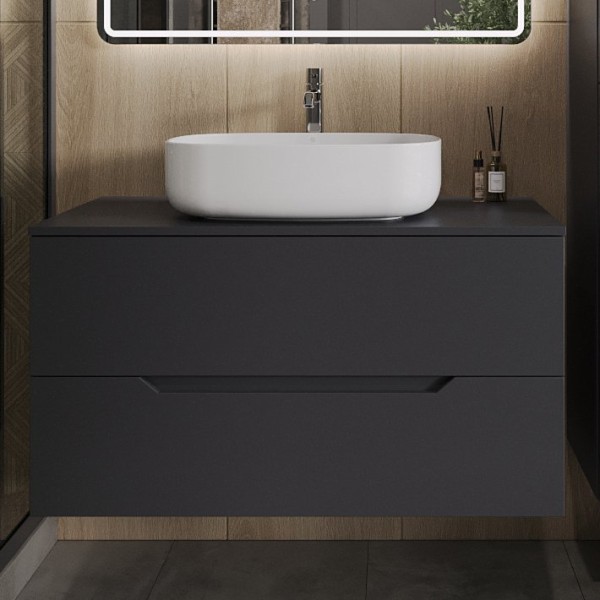 Тумба с раковиной Orange Line 100 подвесная, 2 ящика, матовый графит с раковиной B07-540W