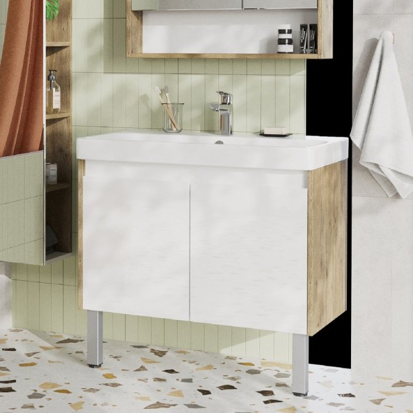 Тумба под раковину AQUATON Сканди Doors 80 белая, дуб рустикальный