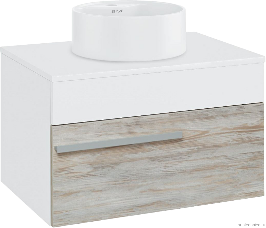 Тумба с раковиной Runo Вудлайн 65 подвесная, скандинавский дуб, раковина Sole 40