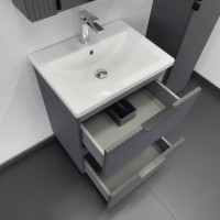 Тумба с раковиной Comforty Лима 60Н2 напольная, 2 ящика, антрацит