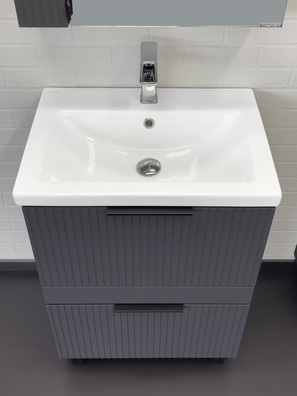 Тумба с раковиной Comforty Лима 60Н2 напольная, 2 ящика, антрацит