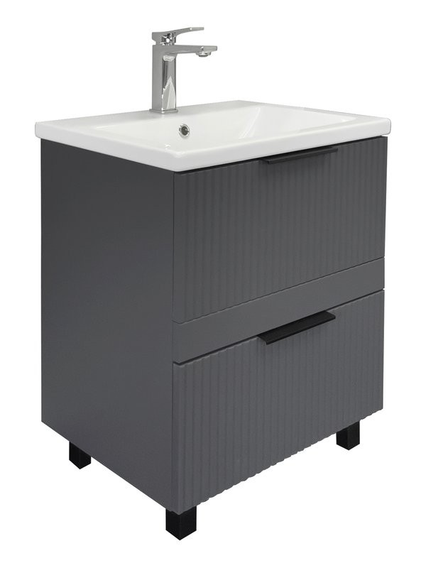 Тумба с раковиной Comforty Лима 60Н2 напольная, 2 ящика, антрацит