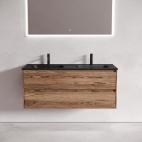 Тумба с раковиной Sancos Libra 120 см двойная, дуб чарльстон, черная раковина
