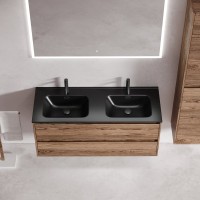 Тумба с раковиной Sancos Libra 120 см двойная, дуб чарльстон, черная раковина