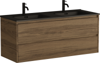 Тумба с раковиной Sancos Libra 120 см двойная, дуб чарльстон, черная раковина