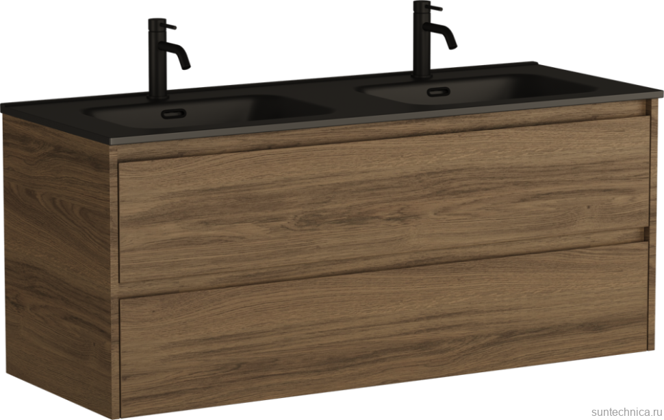 Тумба с раковиной Sancos Libra 120 см двойная, дуб чарльстон, черная раковина