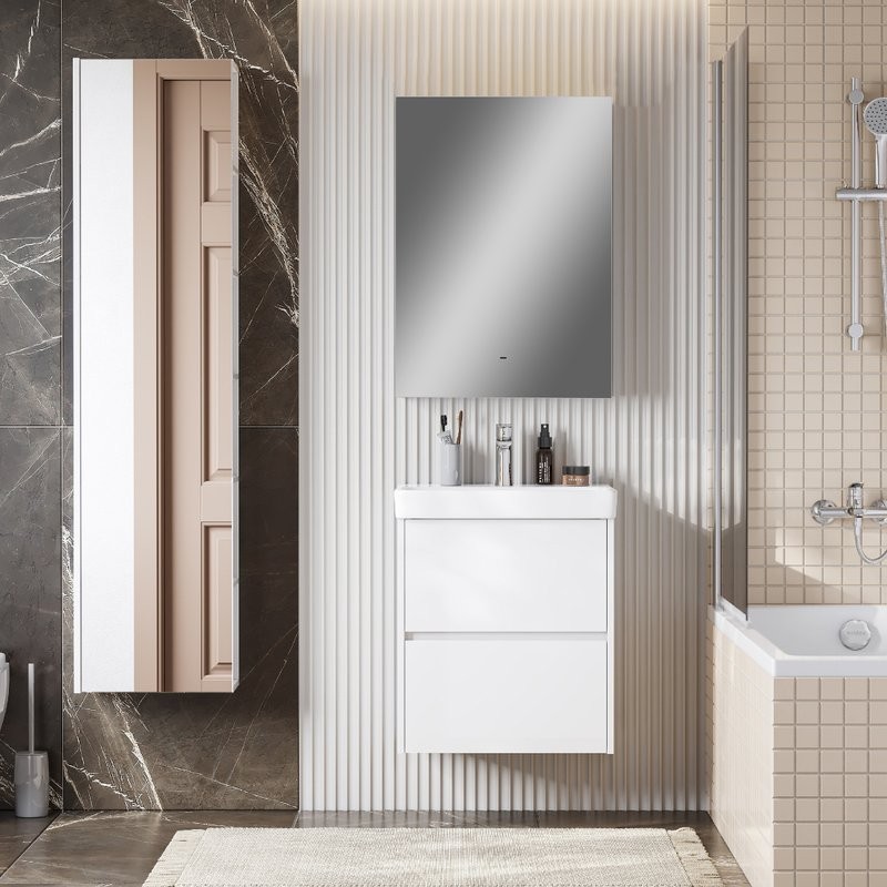 Мебель для ванной комнаты AQUATON Сканди 55 белый глянец, белый матовый, зеркало DIWO Элиста