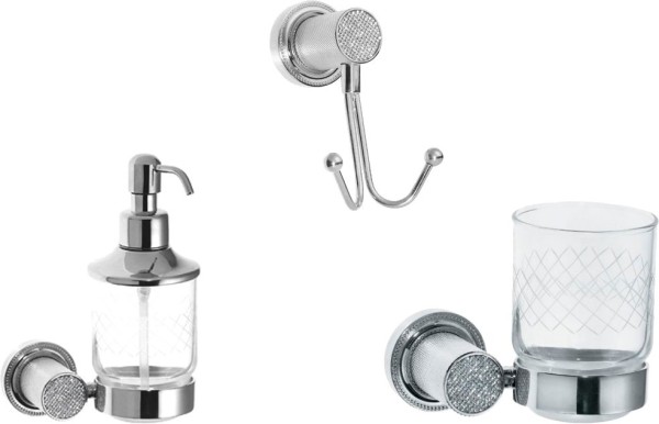 Набор Дозатор Boheme Royal Cristal Chrome подвесной + Стакан Chrome подвесной + Крючок Chrome двойной