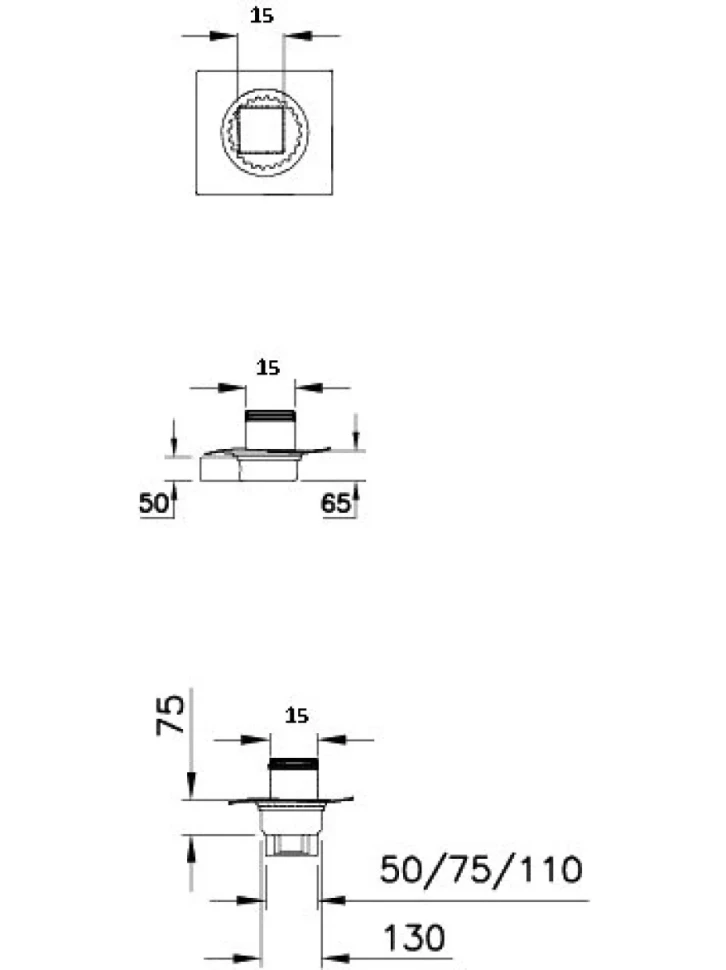 Душевой трап VitrA Square SC800 15х15, вертикальный сифон, матовый хром