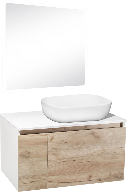 Мебель для ванной комнаты Runo Бари 80 крафтовый дуб, раковина Cuatro 50