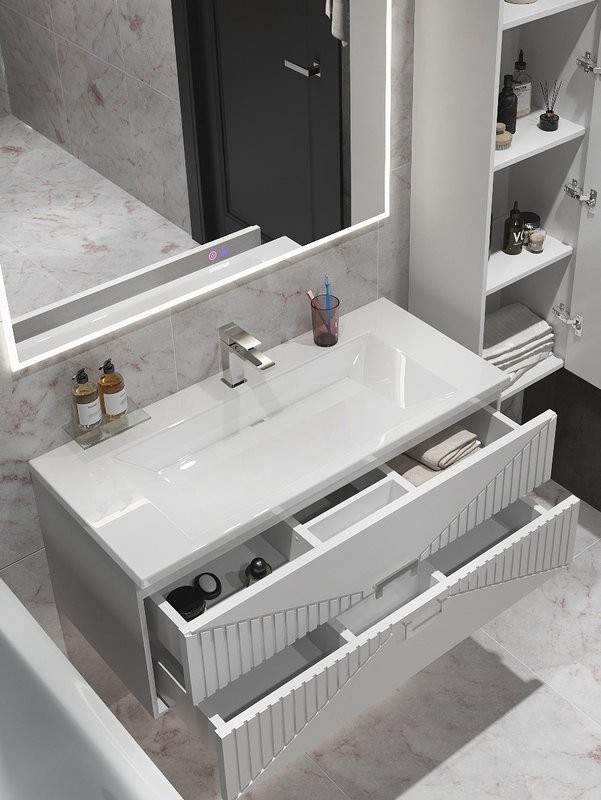 Тумба под раковину без столешницы Grossman Луксор 100 матовая белая