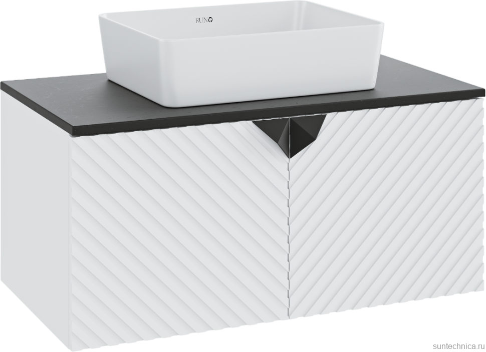 Тумба с раковиной Runo Андорра 85 белая матовая, черная, раковина Tre 50