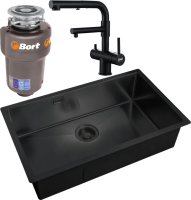 Комплект Мойка Zorg Light + Смеситель Sanitary SZR-3216 Grafit графит + Измельчитель Bort Titan Max Power